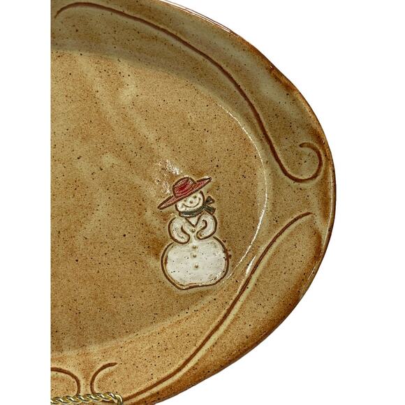 Deep South USA Pottery Snowman Platter Winter Christmas Brown Glazed 13” x 9.5” - Picture 3 of 7